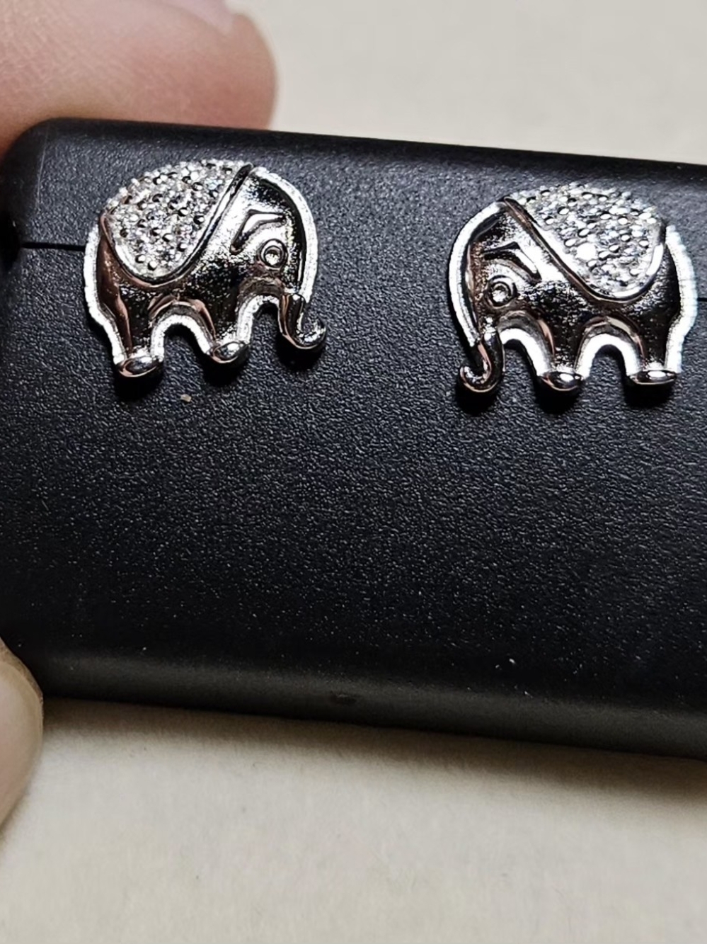 Sterling Silver Elephant Moissanite Stud Earrings - Women Jewelry